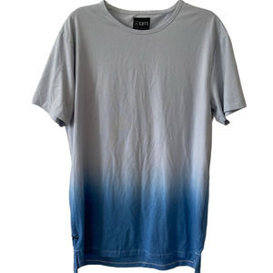 Cuts Clothing Men's AO Split Hem Tee Shirt Hombre Dip Dye Blue Size Medium